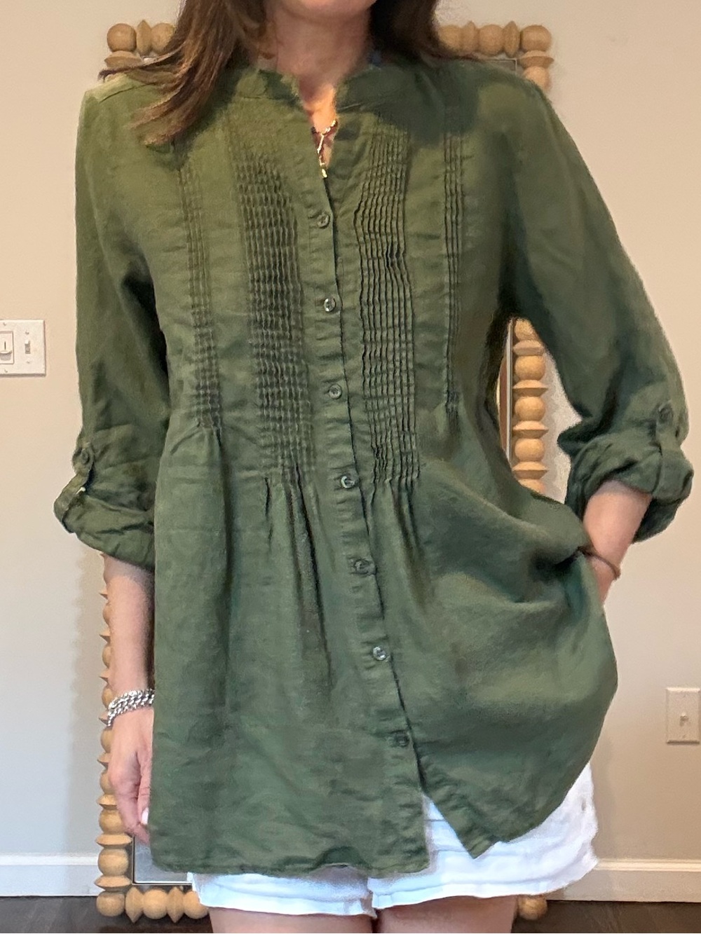 For Cynthia olive green linen tunic
